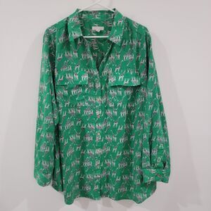 Charter Club Womens Button Up Top Size 3X Giraffe Animal Print Novelty